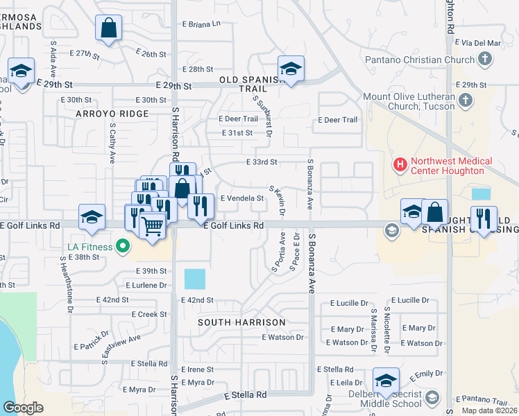 map of restaurants, bars, coffee shops, grocery stores, and more near 9737 East Sascha Street in Tucson