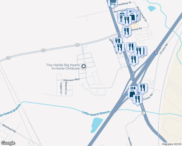 map of restaurants, bars, coffee shops, grocery stores, and more near 41 Bearing Circle in Port Wentworth