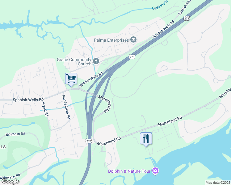 map of restaurants, bars, coffee shops, grocery stores, and more near 634 Colonial Drive in Hilton Head Island