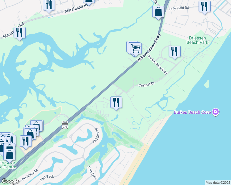 map of restaurants, bars, coffee shops, grocery stores, and more near 16 Henry Lane in Hilton Head Island