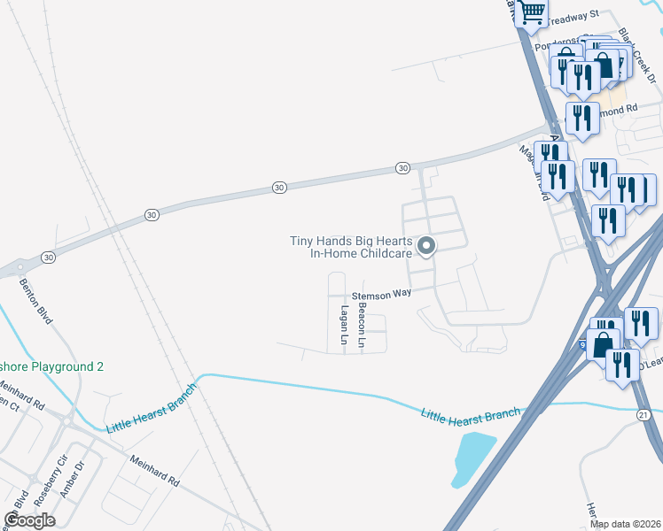 map of restaurants, bars, coffee shops, grocery stores, and more near 23 Corsair Circle in Port Wentworth