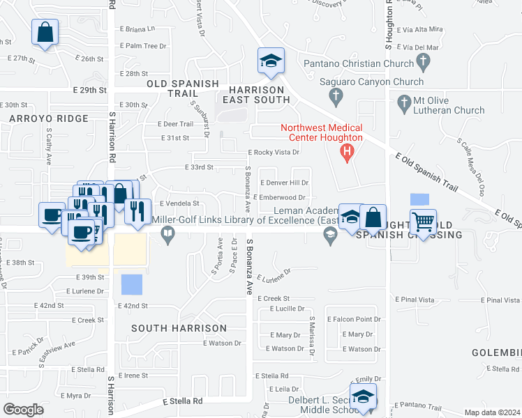 map of restaurants, bars, coffee shops, grocery stores, and more near 9943 East Country Shadows Drive in Tucson