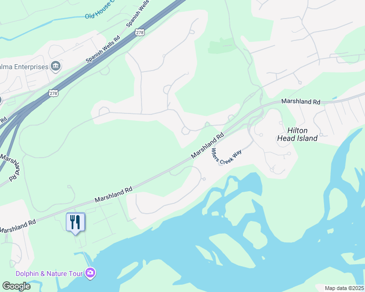 map of restaurants, bars, coffee shops, grocery stores, and more near 7 Telford Lane in Hilton Head Island