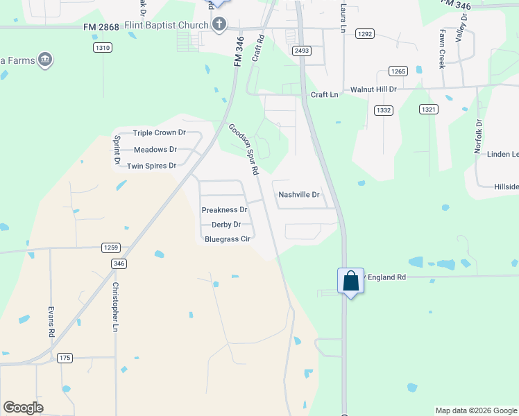 map of restaurants, bars, coffee shops, grocery stores, and more near 19738 County Road 172 in Flint