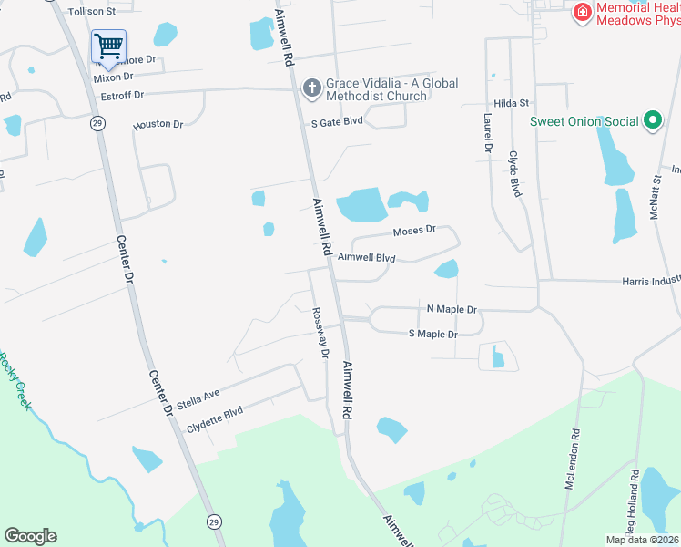 map of restaurants, bars, coffee shops, grocery stores, and more near 1701 Aimwell Road in Vidalia
