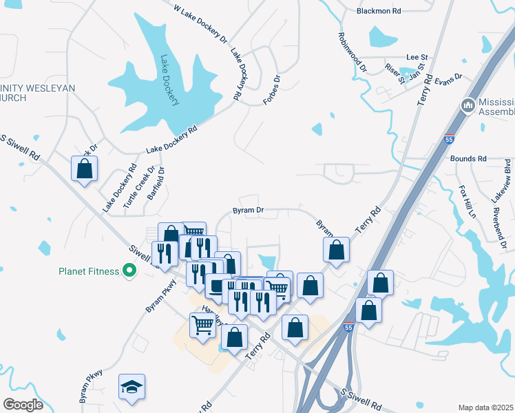 map of restaurants, bars, coffee shops, grocery stores, and more near 300 Byram Dr in Jackson