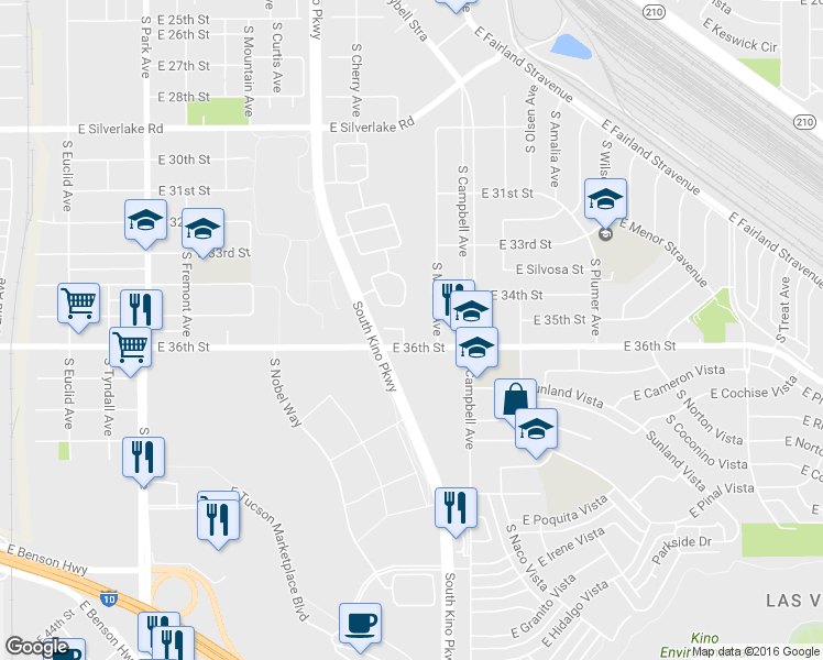 map of restaurants, bars, coffee shops, grocery stores, and more near 1763 E St Jonas Pl in Tucson