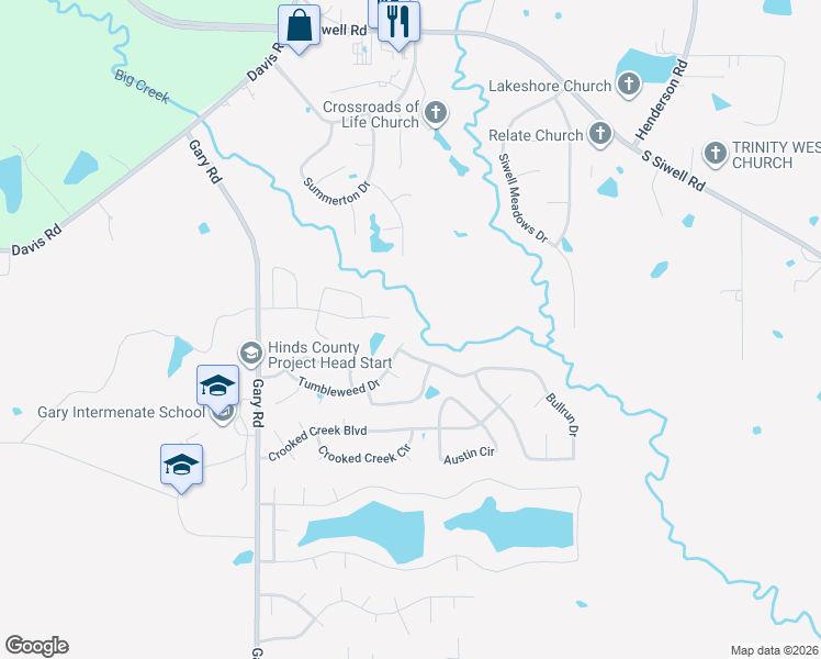 map of restaurants, bars, coffee shops, grocery stores, and more near 7286 Tumbleweed Drive in Byram