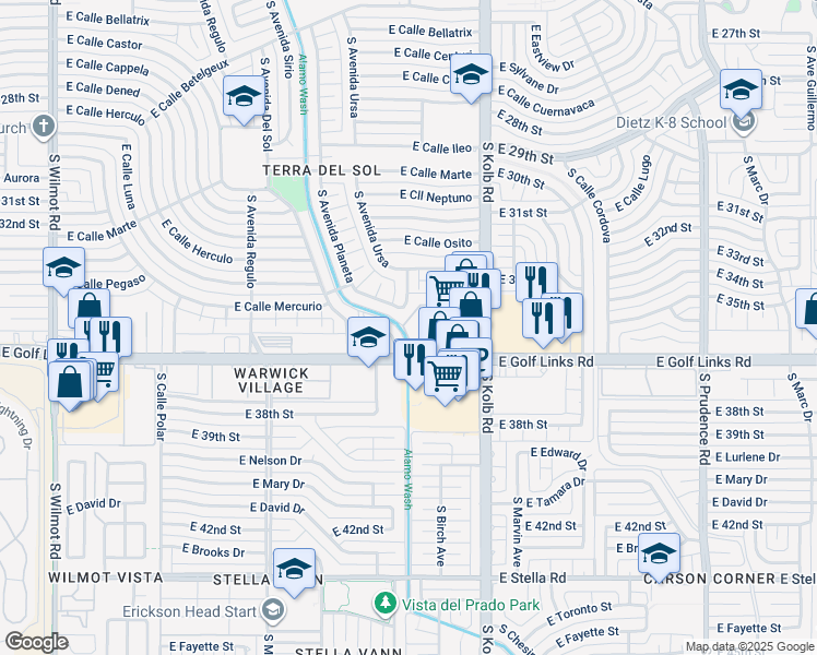 map of restaurants, bars, coffee shops, grocery stores, and more near 6979 East Golf Links Circle in Tucson