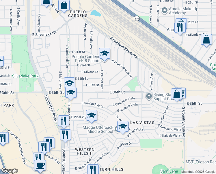 map of restaurants, bars, coffee shops, grocery stores, and more near 2503 South Plumer Avenue in Tucson