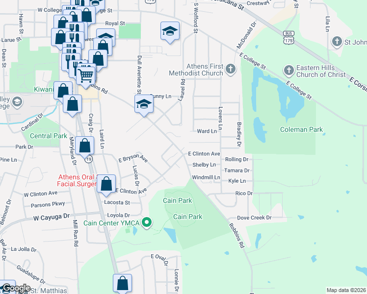 map of restaurants, bars, coffee shops, grocery stores, and more near 6087 Crestview Drive in Athens