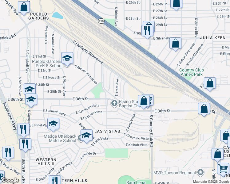 map of restaurants, bars, coffee shops, grocery stores, and more near 2541 South Treat Avenue in Tucson