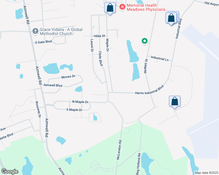 map of restaurants, bars, coffee shops, grocery stores, and more near 1606 Clyde Boulevard in Vidalia
