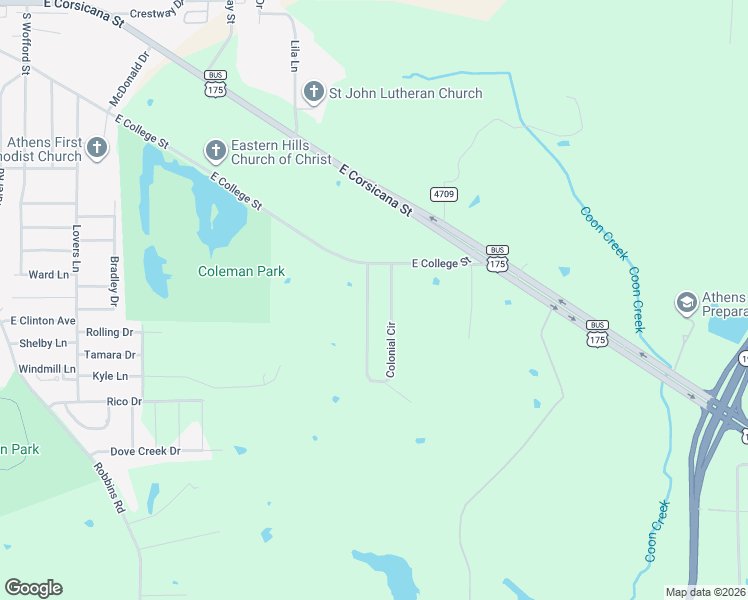 map of restaurants, bars, coffee shops, grocery stores, and more near 210 Colonial Circle in Athens