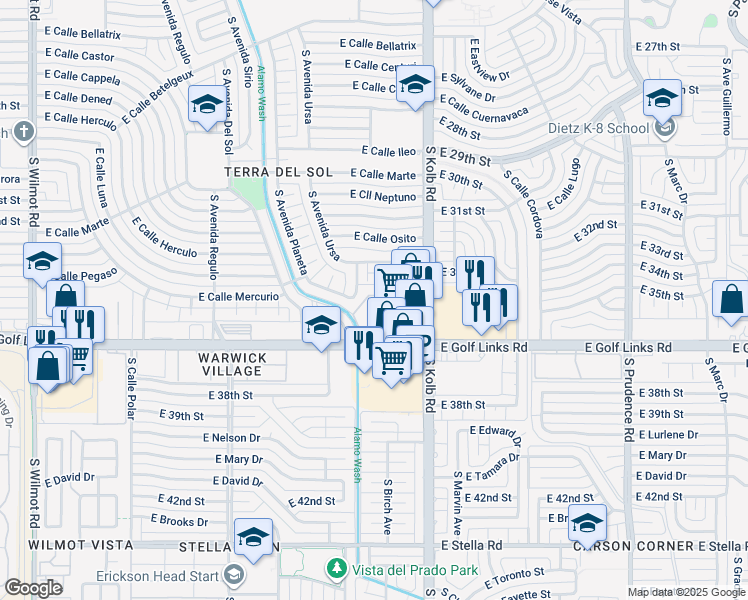 map of restaurants, bars, coffee shops, grocery stores, and more near 6979 East Golf Links Circle in Tucson