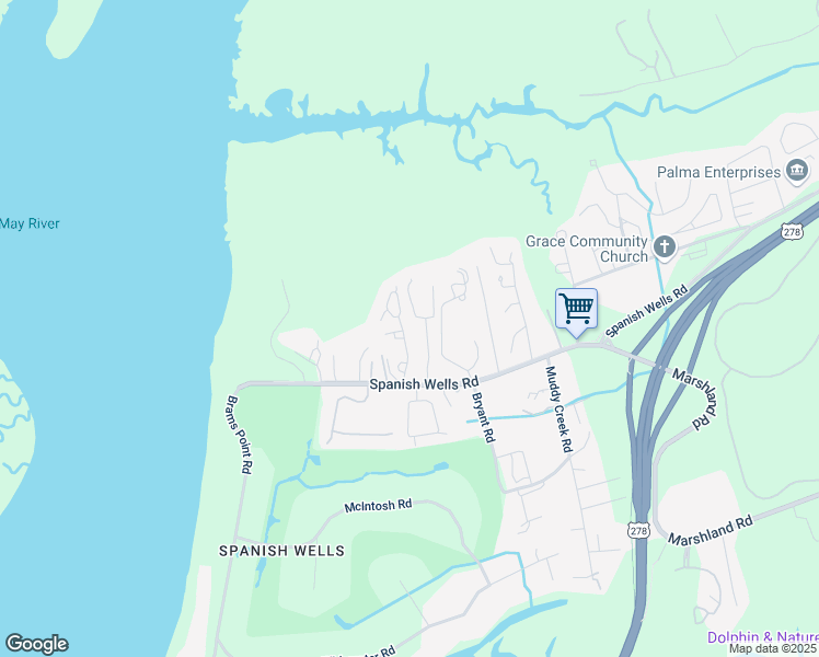 map of restaurants, bars, coffee shops, grocery stores, and more near 1 Bloom Way in Hilton Head Island