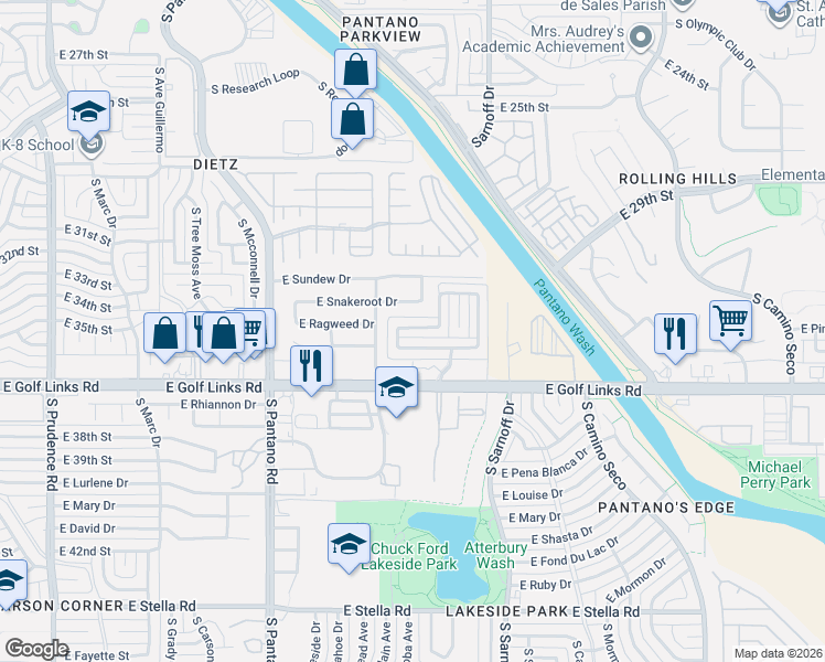 map of restaurants, bars, coffee shops, grocery stores, and more near 2464 Rose Peak Drive in Tucson