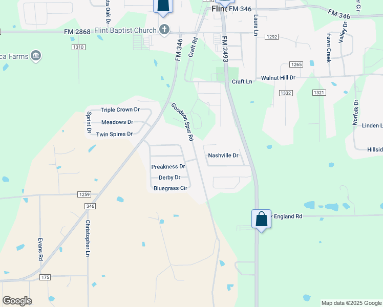 map of restaurants, bars, coffee shops, grocery stores, and more near 19674 County Road 172 in Flint