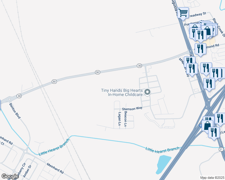 map of restaurants, bars, coffee shops, grocery stores, and more near 33 Gimbal Circle in Port Wentworth