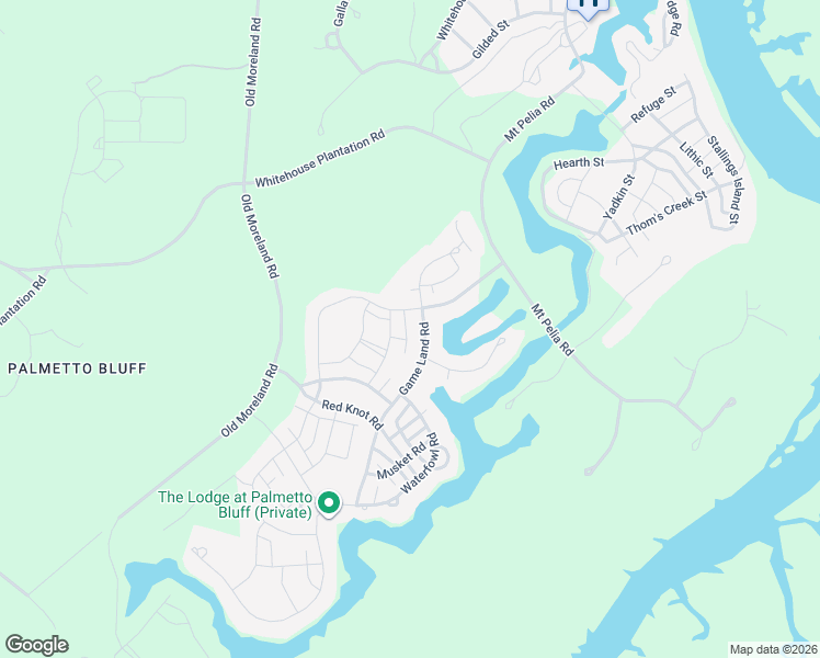 map of restaurants, bars, coffee shops, grocery stores, and more near 20 Hunting Lodge Road in Bluffton