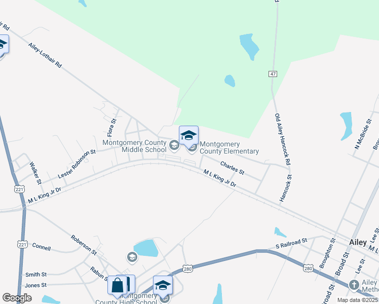 map of restaurants, bars, coffee shops, grocery stores, and more near 900 Martin Luther King Junior Drive in Ailey