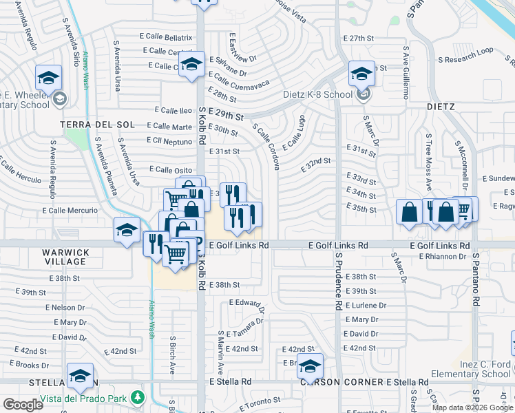 map of restaurants, bars, coffee shops, grocery stores, and more near 2308 South Calle Zamora in Tucson