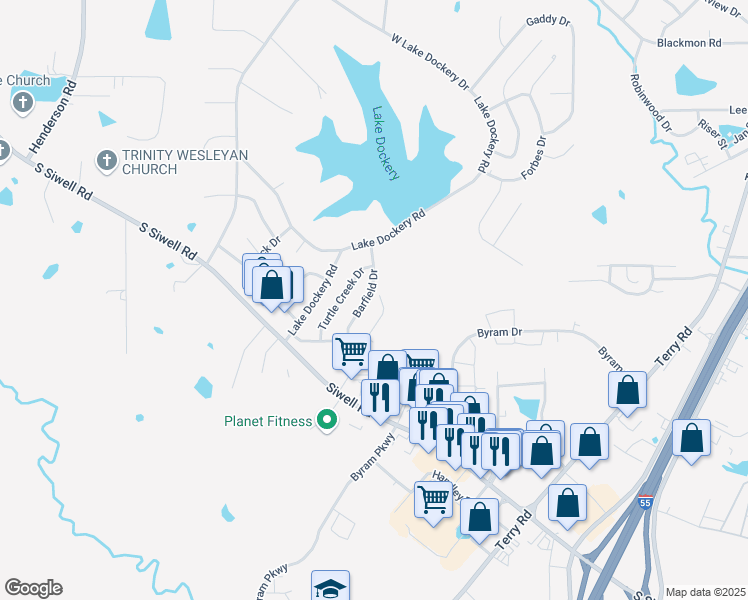 map of restaurants, bars, coffee shops, grocery stores, and more near 344 Barfield Drive in Byram