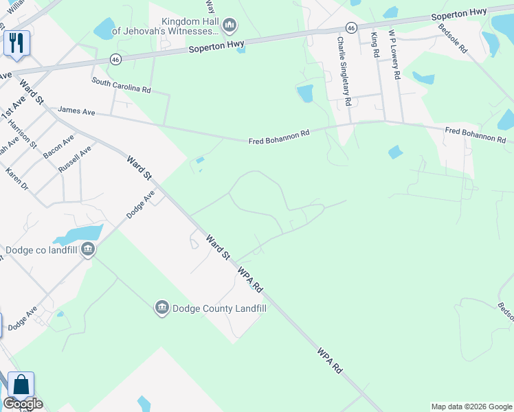 map of restaurants, bars, coffee shops, grocery stores, and more near 122 Holder Place in Eastman