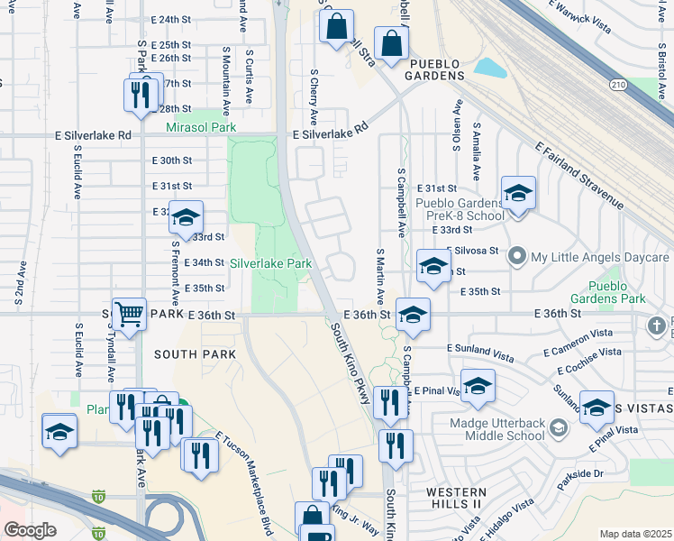 map of restaurants, bars, coffee shops, grocery stores, and more near 2445 South Saint Thomas Aquinas Drive in Tucson