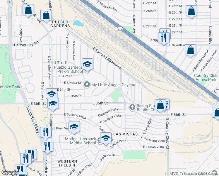 map of restaurants, bars, coffee shops, grocery stores, and more near 2322 South McFee Stravenue in Tucson