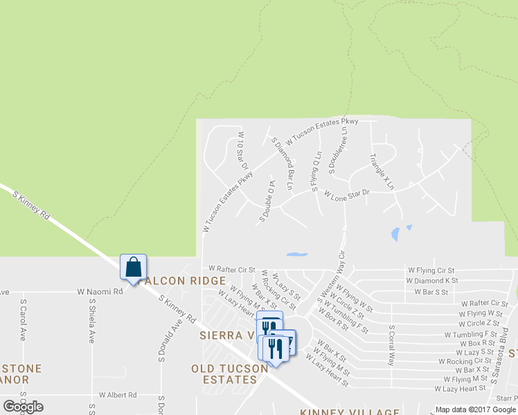 map of restaurants, bars, coffee shops, grocery stores, and more near 6001 West Lone Star Drive in Tucson