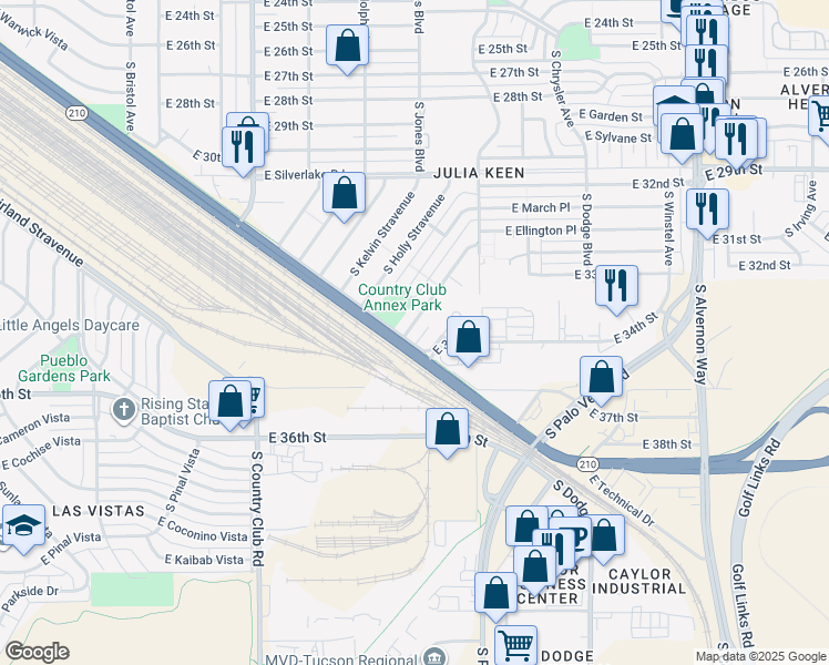 map of restaurants, bars, coffee shops, grocery stores, and more near 2419 South Hemlock Stravenue in Tucson