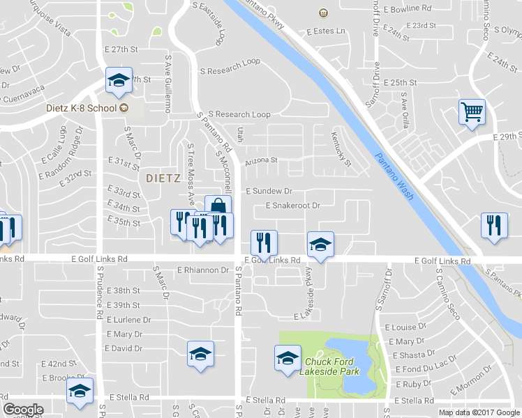 map of restaurants, bars, coffee shops, grocery stores, and more near 7980 East Snakeroot Drive in Tucson