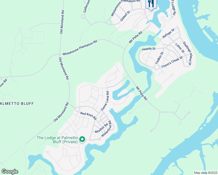 map of restaurants, bars, coffee shops, grocery stores, and more near 20 Hunting Lodge Road in Bluffton
