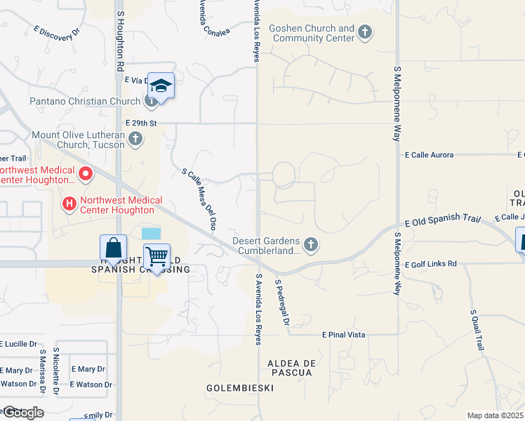 map of restaurants, bars, coffee shops, grocery stores, and more near 2355 South Avenida Los Reyes in Tucson