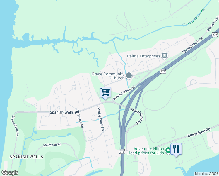 map of restaurants, bars, coffee shops, grocery stores, and more near 540 Spanish Wells Road in Hilton Head Island