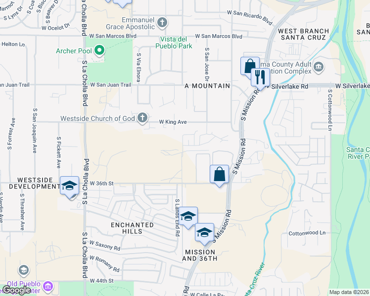 map of restaurants, bars, coffee shops, grocery stores, and more near 1781 West 33rd Street in Tucson
