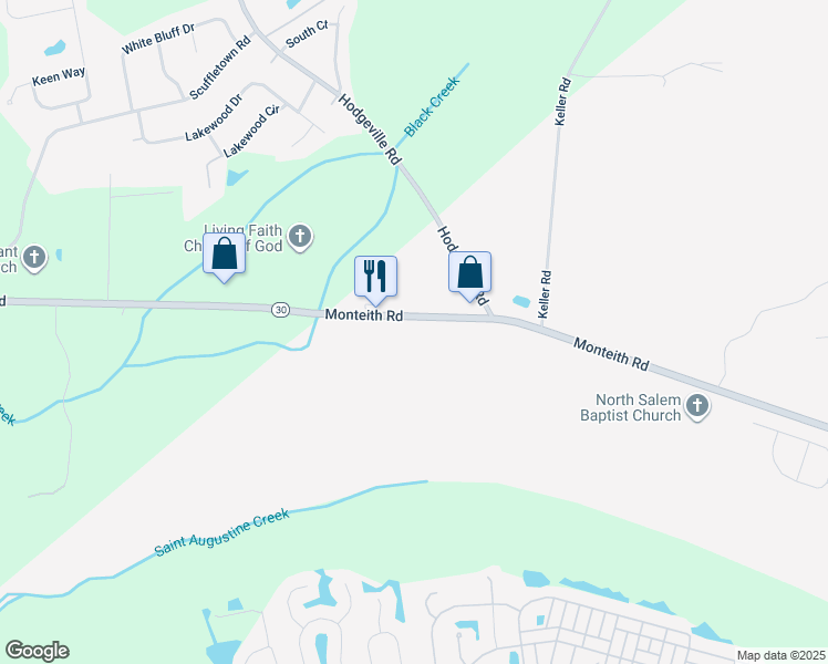 map of restaurants, bars, coffee shops, grocery stores, and more near 951-1029 Monteith Road in Port Wentworth