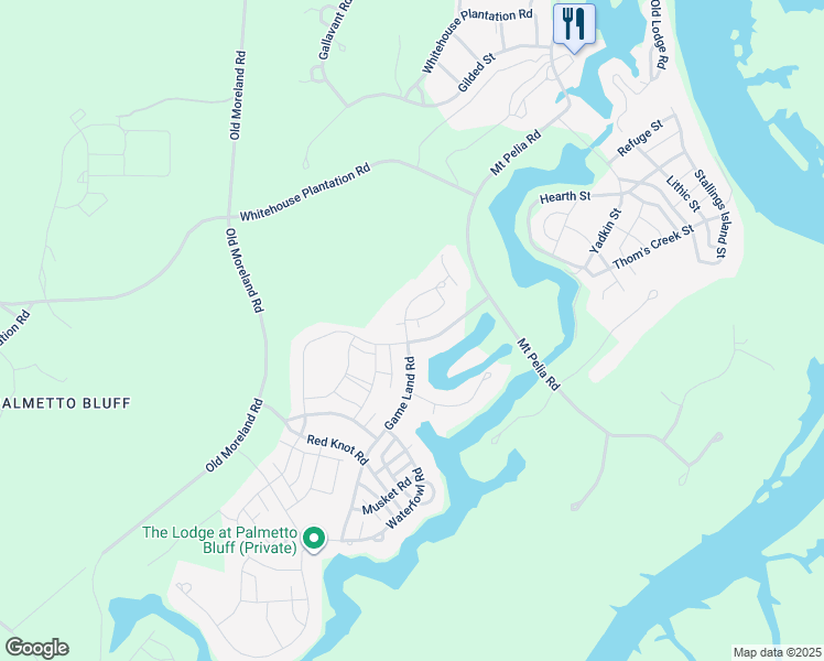 map of restaurants, bars, coffee shops, grocery stores, and more near 20 Hunting Lodge Road in Bluffton