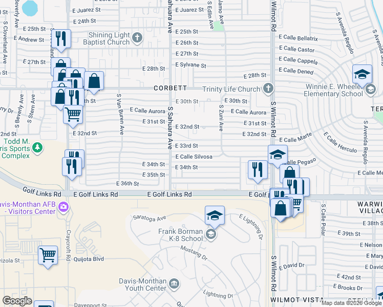 map of restaurants, bars, coffee shops, grocery stores, and more near 5949 East Cll Silvosa in Tucson