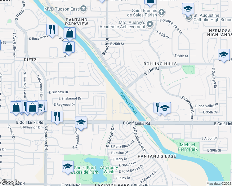 map of restaurants, bars, coffee shops, grocery stores, and more near 2098-2076 Hazletine Ln in Tucson