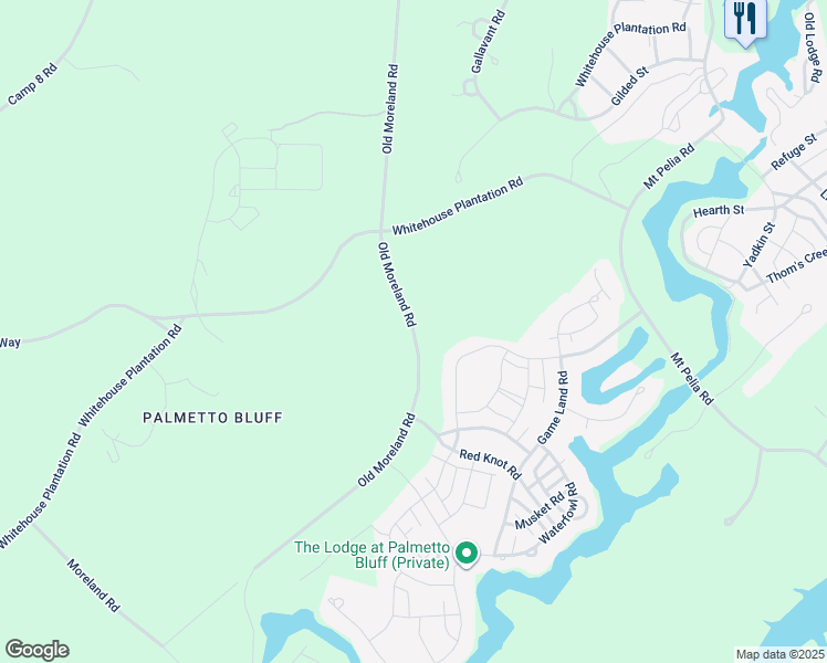 map of restaurants, bars, coffee shops, grocery stores, and more near 791 Old Moreland Road in Bluffton