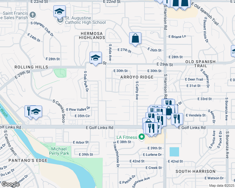 map of restaurants, bars, coffee shops, grocery stores, and more near 2211 South Hearthstone Drive in Tucson