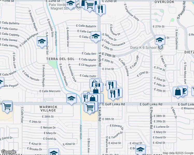 map of restaurants, bars, coffee shops, grocery stores, and more near in Tucson