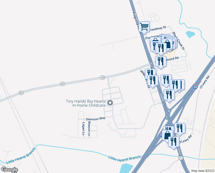 map of restaurants, bars, coffee shops, grocery stores, and more near 1 Hawser Way in Port Wentworth