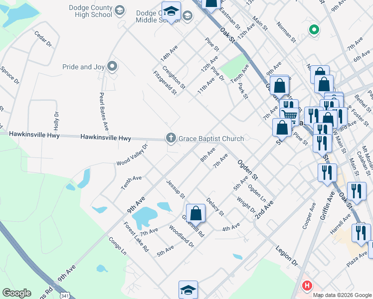 map of restaurants, bars, coffee shops, grocery stores, and more near 810 9th Avenue in Eastman