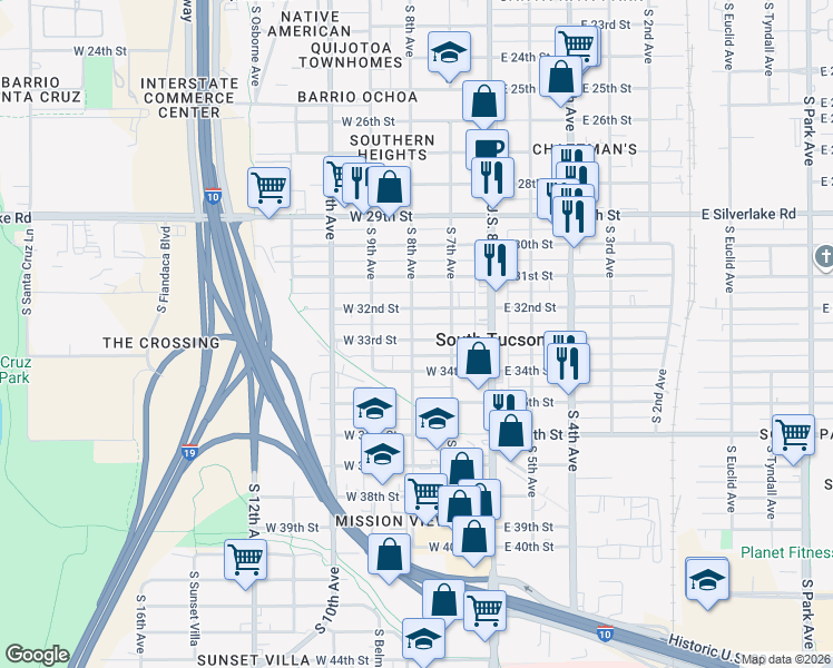 map of restaurants, bars, coffee shops, grocery stores, and more near 2207 South 8th Avenue in Tucson