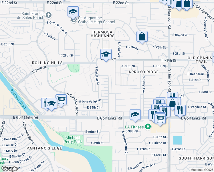 map of restaurants, bars, coffee shops, grocery stores, and more near 9040 East 31st Place in Tucson