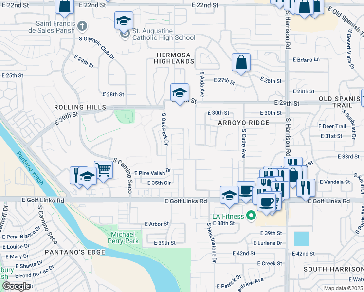 map of restaurants, bars, coffee shops, grocery stores, and more near 9040 East 31st Place in Tucson