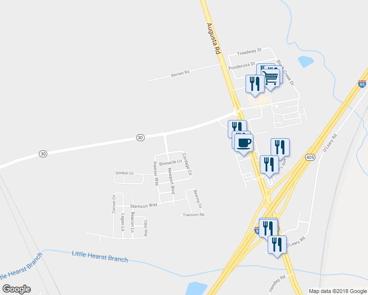 map of restaurants, bars, coffee shops, grocery stores, and more near 13 Cordage Circle in Port Wentworth
